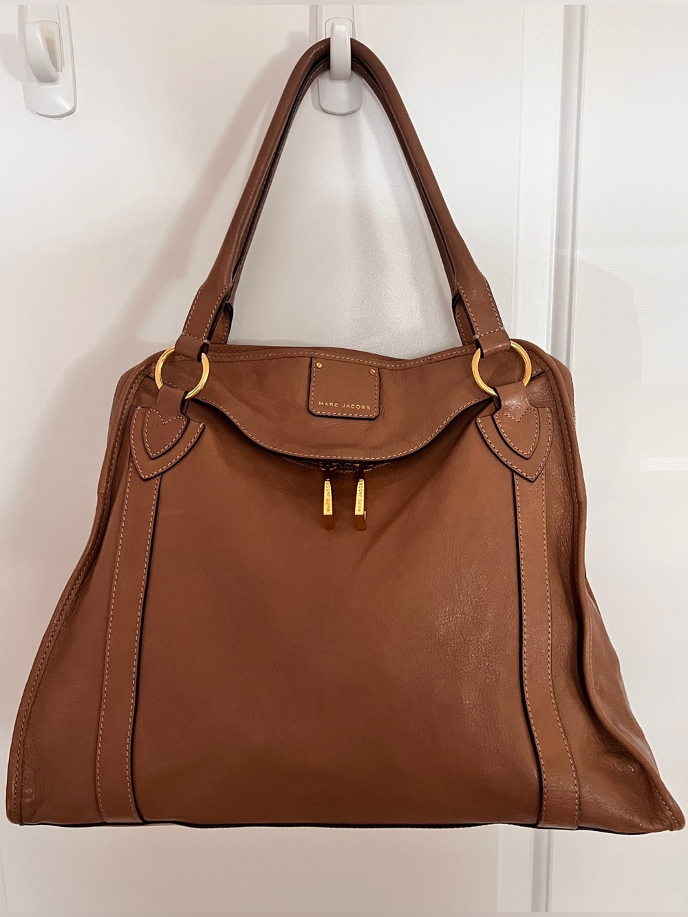 Marc Jacobs Brown Leather Tote Shoulder Bag with Gold Hardware